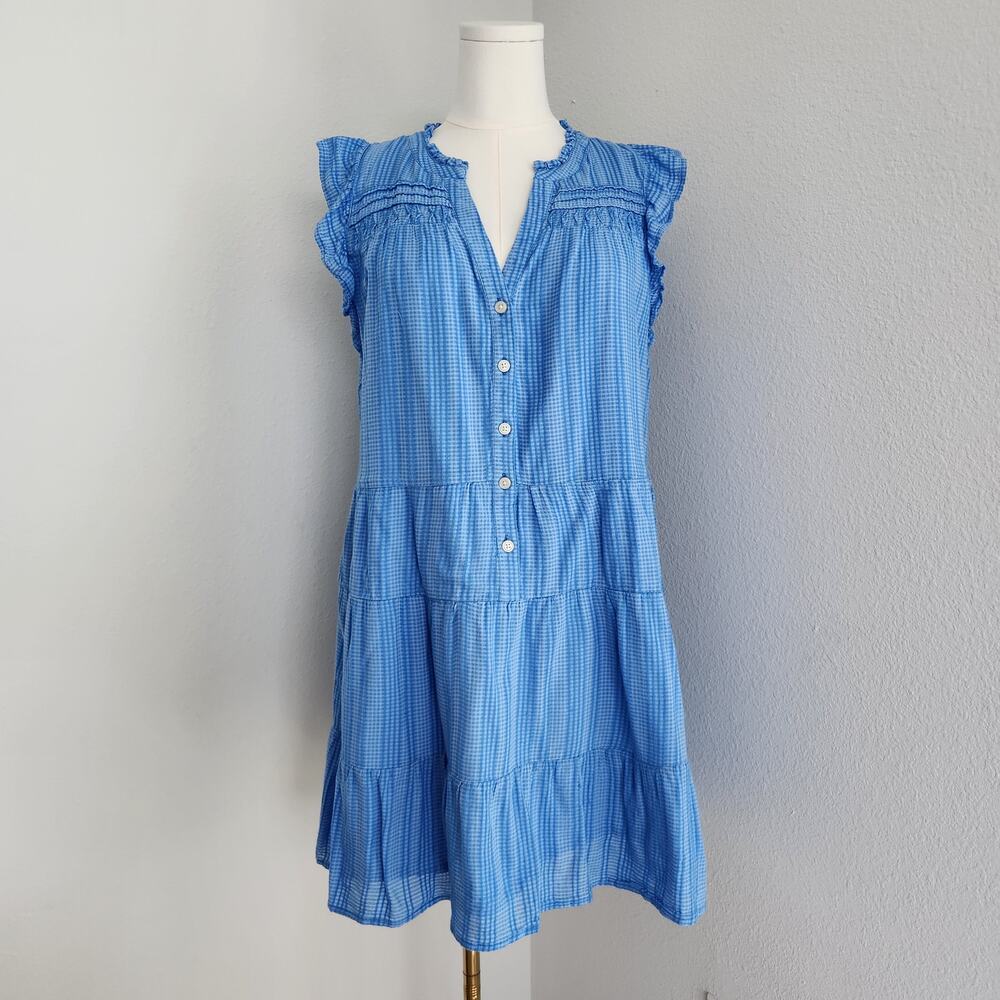 LOFT Blue Gingham Midi Dress